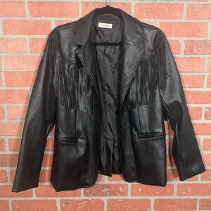 Women's Faux Leather Fringe Jacket | Size M | Western Boho Chic